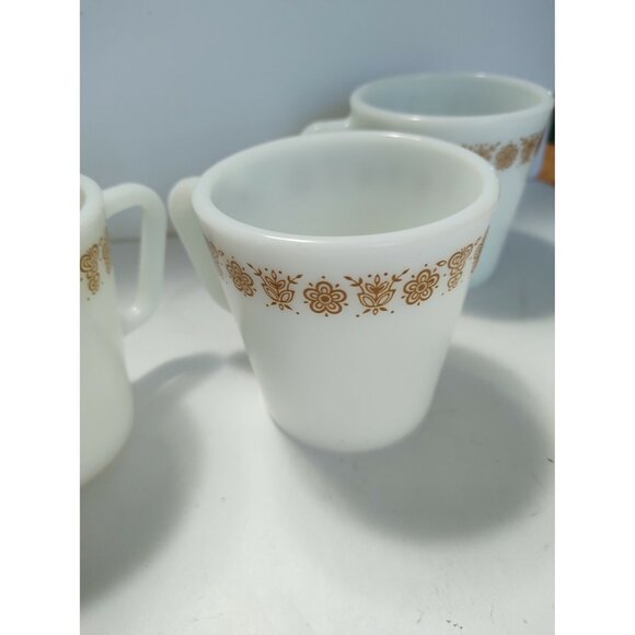 Vintage Pyrex D-Handle Butterfly Pattern Milk Glass Mugs Set of 4 - Picture 3 of 11